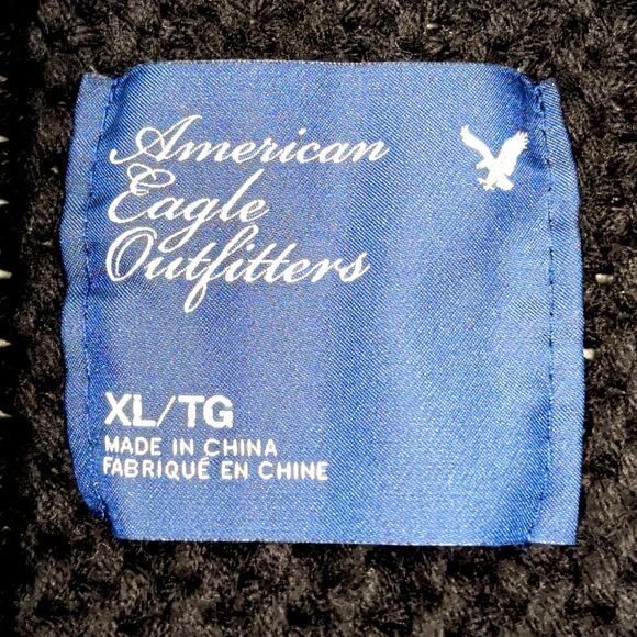 Chunky Knit Wrap Sweater Shawl Neck Womens XL Black Cotton Blend American Eagle - Picture 3 of 7